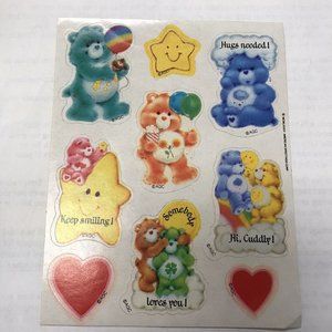 Vtg 80s American Greetings Care Bears Sticker Sheet Grumpy Funshine Bedtime Luck